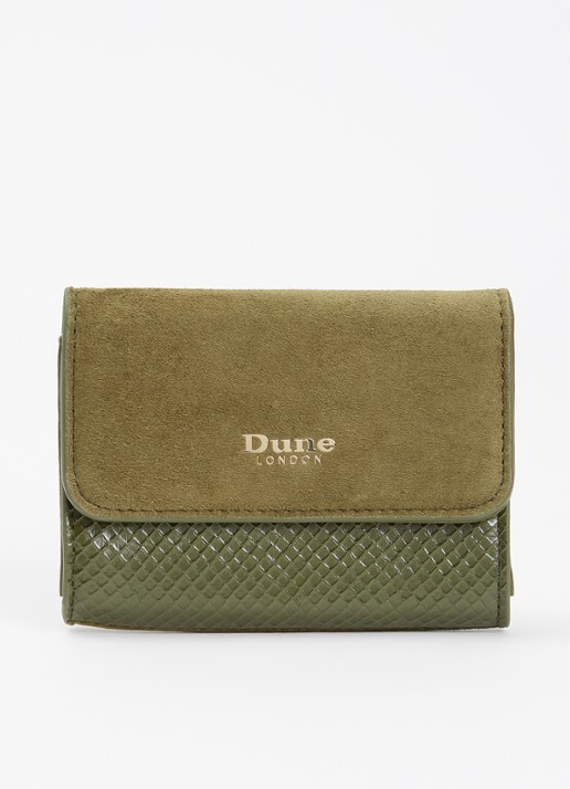 Dune London Kelsey overslagportemonnee met leren details - voorkant mosgroen