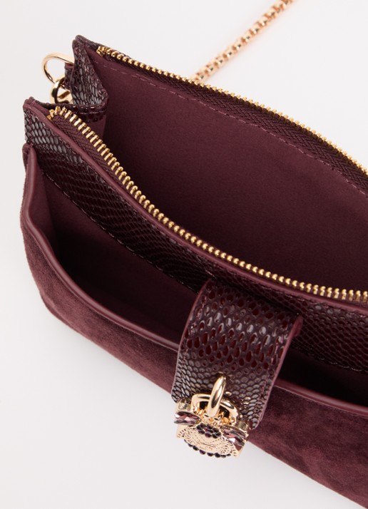 Dune London Kerrie clutch met afneembare schouderriem - detail bordeauxrood