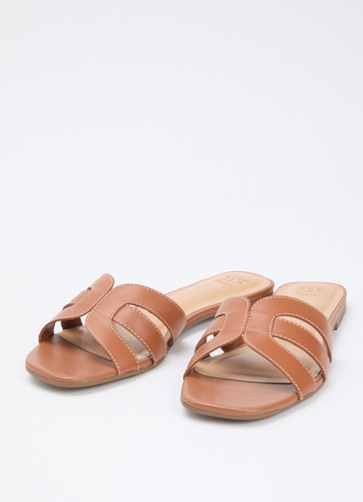 Dune London Larrissa slipper van leer - detail 2 cognac