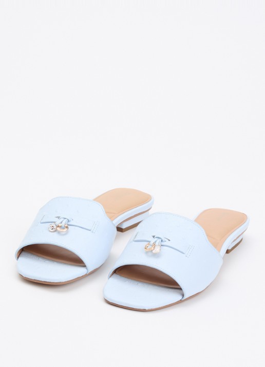 Dune London Lindo slipper van leer - detail lichtblauw