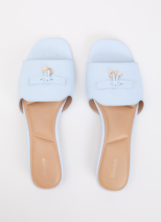 Dune London Lindo slipper van leer - detail 2 lichtblauw