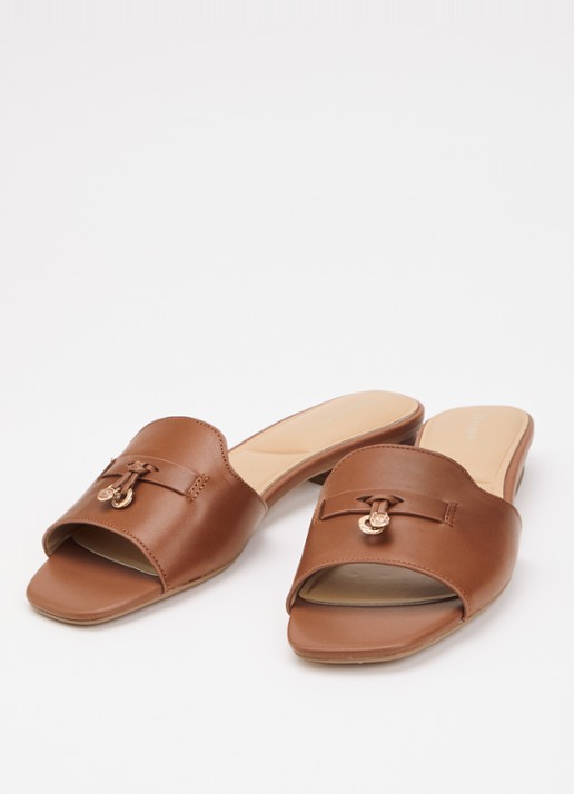 Dune London Lindo slipper van leer - detail 2 bruin