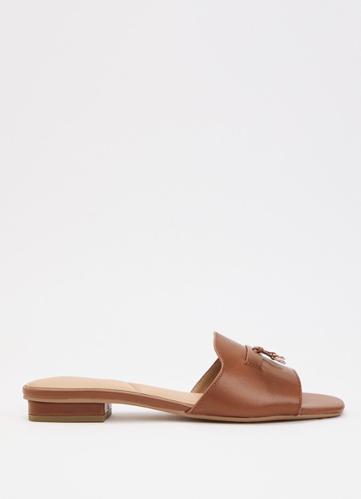 Dune London Lindo slipper van leer - voorkant bruin