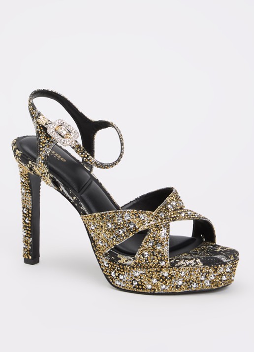 Dune London Mayve sandalette met strass - voorkant goud