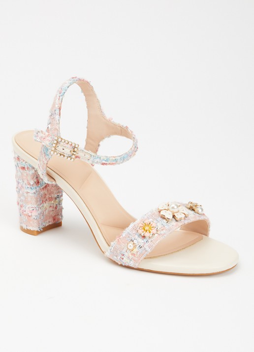 Dune London Mention sandalette met tweed-look - voorkant roze