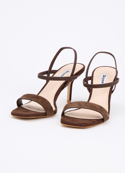 Dune London Methodical sandalette met lakfinish  - detail donkerbruin