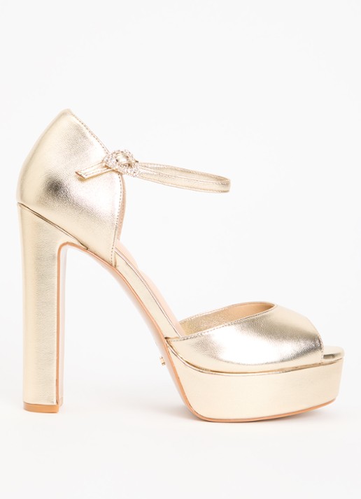 Dune London Myans sandalette van leer - voorkant 8 goud