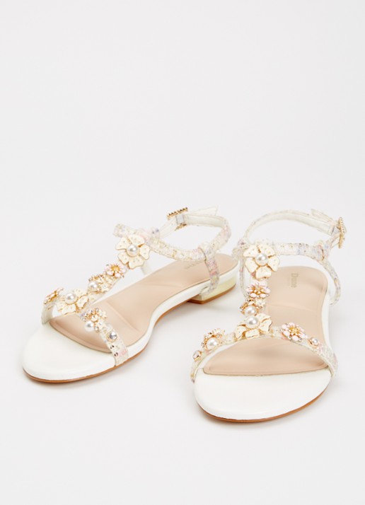 Dune London Nature sandaal met strass - detail wit