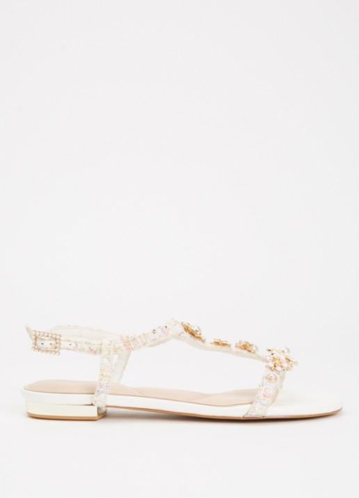 Dune London Nature sandaal met strass - voorkant 5 wit