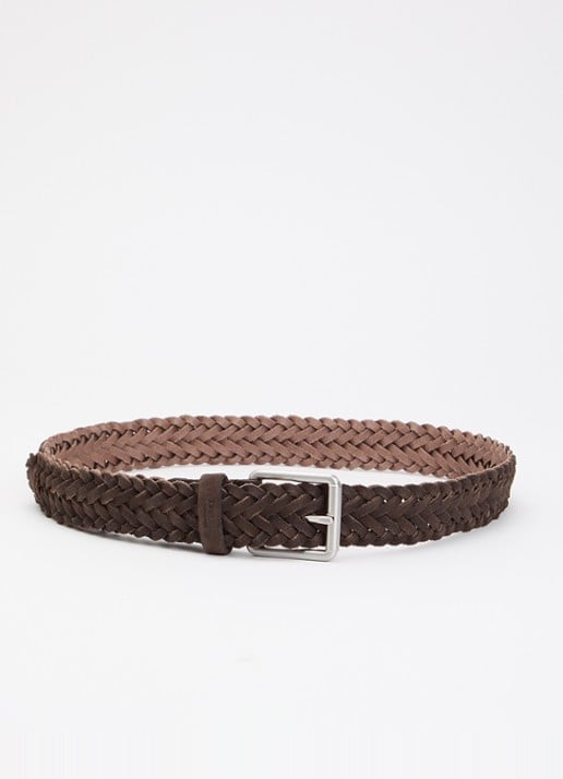Dune London Oxlet riem van leer met gevlochten detail - voorkant bruin