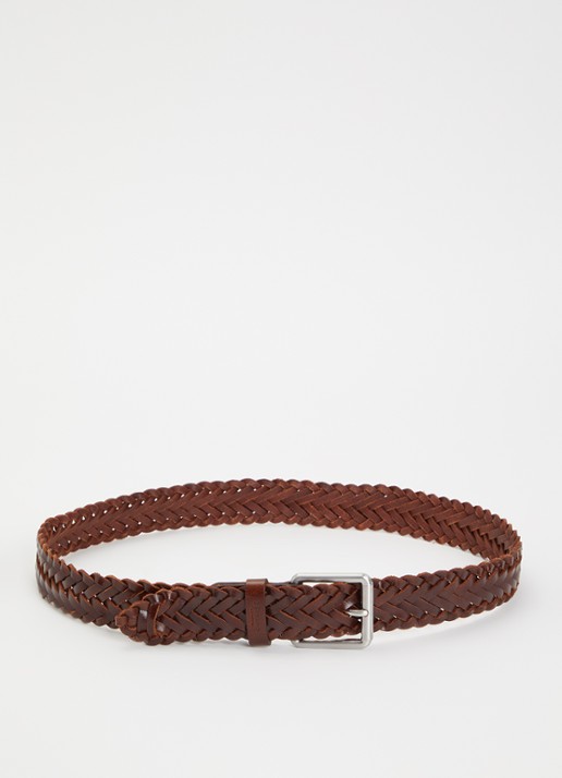 Dune London Oxlet riem van leer met gevlochten detail - voorkant 2 cognac