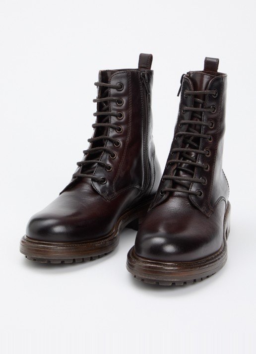 Dune London Patley biker boot van leer - detail 2 donkerbruin