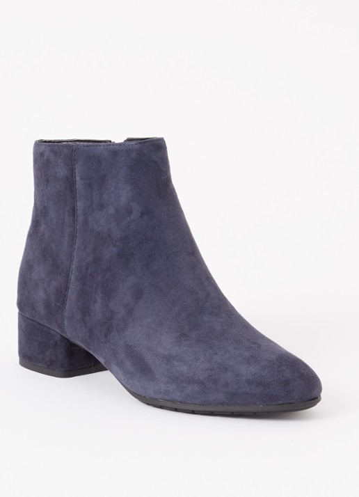Dune London Pippie enkellaarsje van leer - voorkant donkerblauw