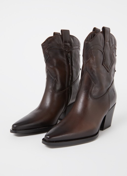 Dune London Ponty cowboylaars van leer - detail donkerbruin