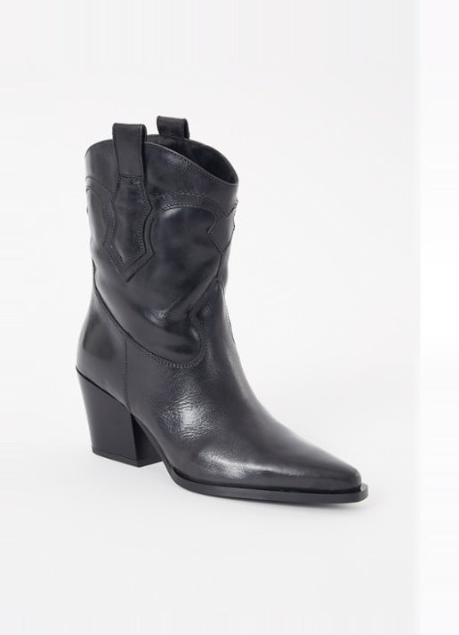 Dune London Ponty cowboylaars van leer - voorkant zwart