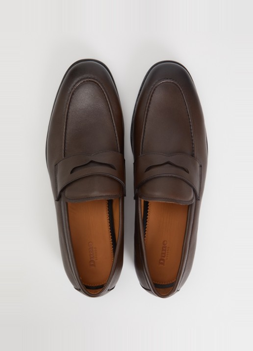 Dune London Salford loafer van leer - detail 3 donkerbruin
