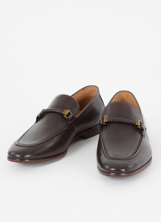 Dune London Scilly loafer van leer met horsebit - detail donkerbruin