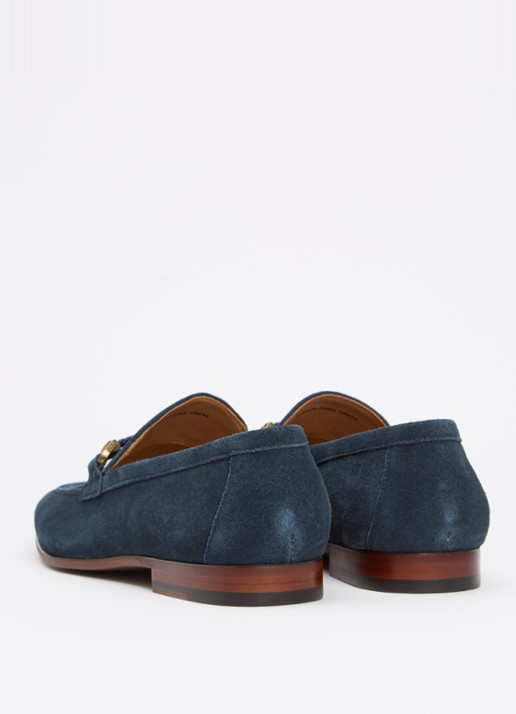 Dune London Scilly loafer van leer met horsebit - achterkant donkerblauw