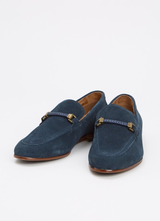 Dune London Scilly loafer van leer met horsebit - detail 3 donkerblauw