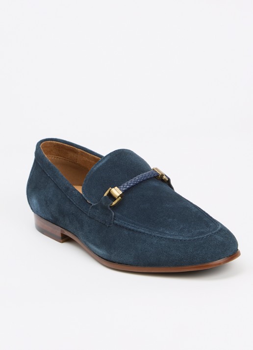 Dune London Scilly loafer van leer met horsebit - voorkant 2 donkerblauw