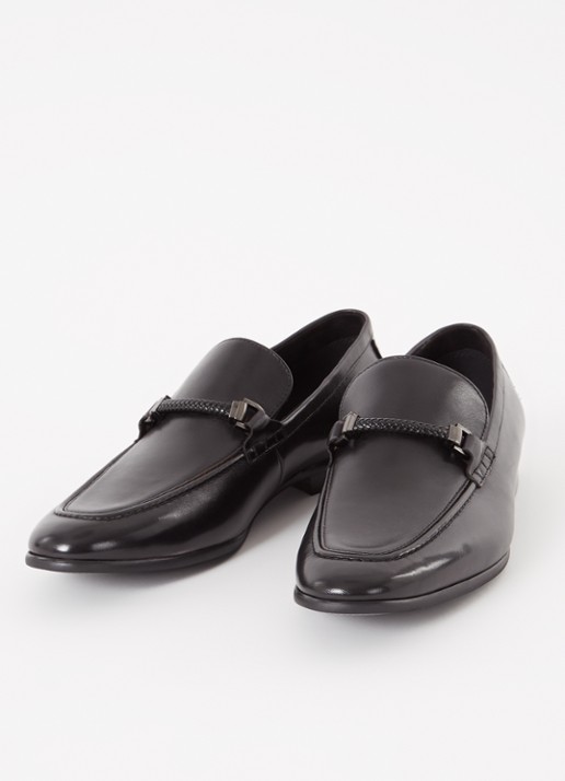 Dune London Scilly loafer van leer met horsebit - detail zwart