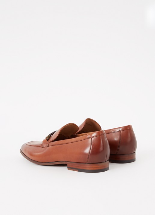 Dune London Scilly loafer van leer met horsebit - achterkant hazelnootbruin