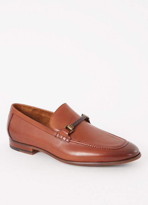 Dune London Scilly loafer van leer met horsebit - voorkant 2 hazelnootbruin