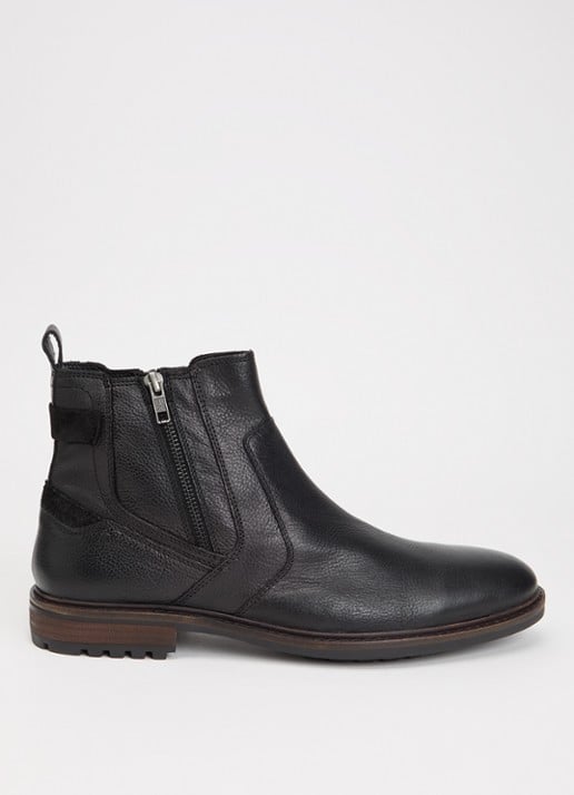Dune London Scouter enkellaarsje van leer - voorkant 3 zwart