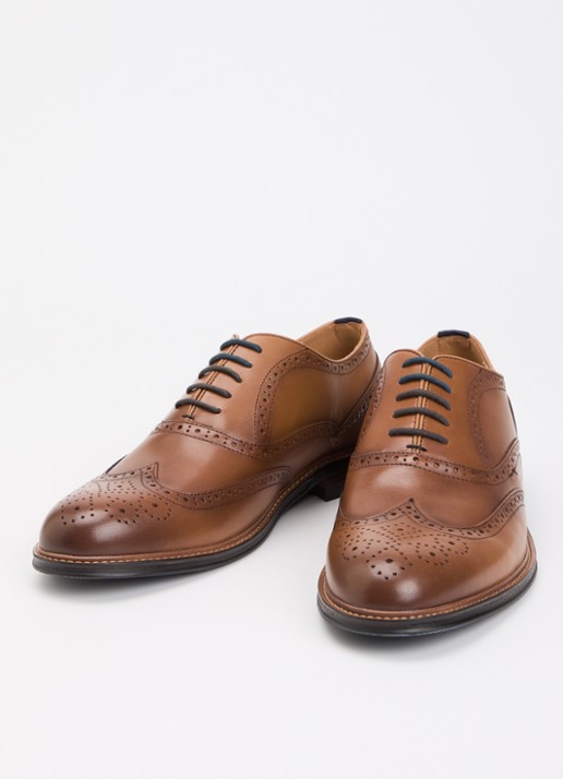 Dune London Senser brogue van leer  - detail bruin