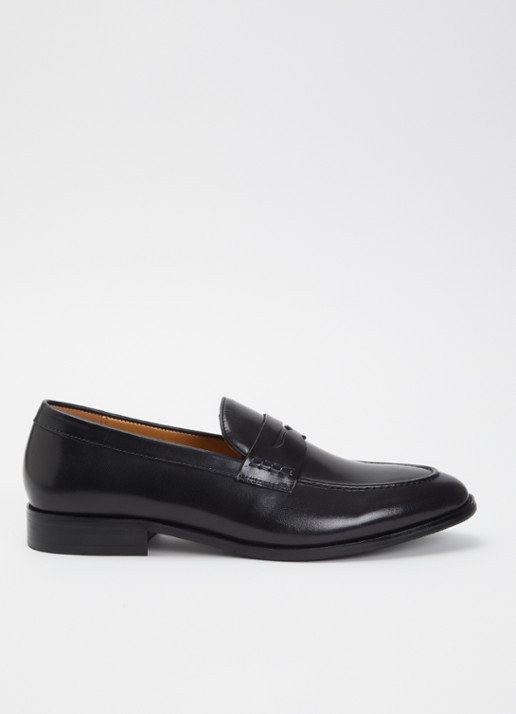 Dune London Skylers loafer van leer - voorkant zwart