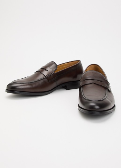 Dune London Skylers loafer van leer - detail 2 donkerbruin