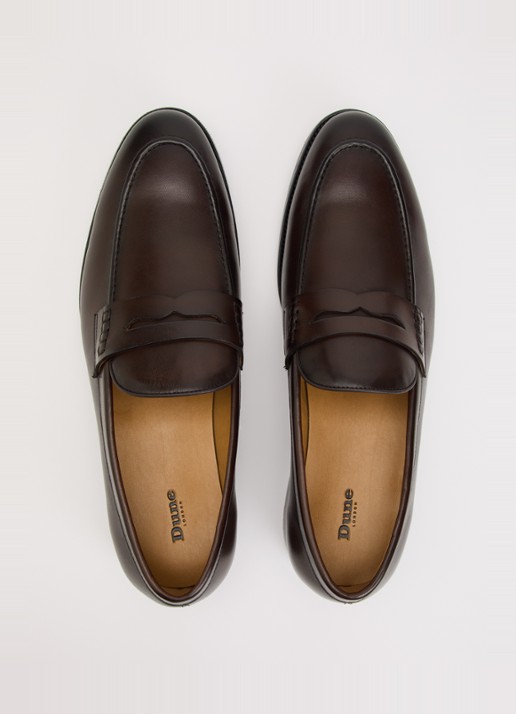 Dune London Skylers loafer van leer - detail 3 donkerbruin