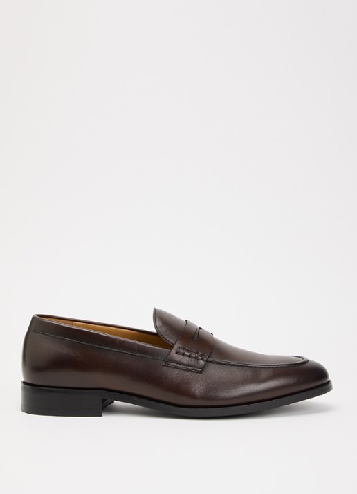Dune London Skylers loafer van leer - voorkant donkerbruin