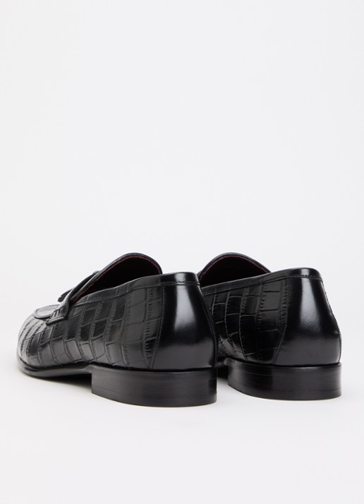 Dune London Son loafer van leer met crocostructuur - achterkant 2 zwart