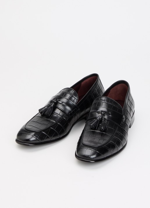 Dune London Son loafer van leer met crocostructuur - detail 3 zwart