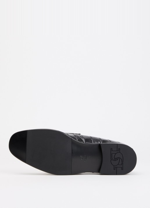 Dune London Son loafer van leer met crocostructuur - detail 5 zwart