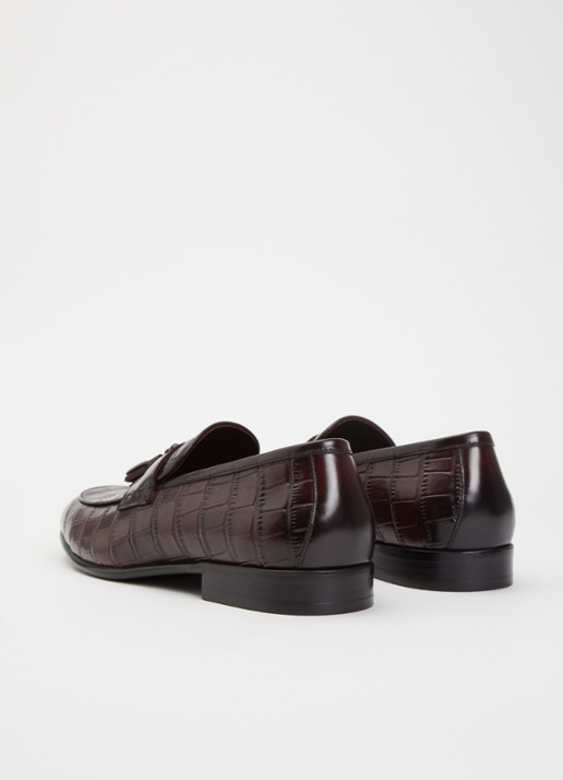 Dune London Son loafer van leer met crocostructuur - achterkant 4 bordeauxrood