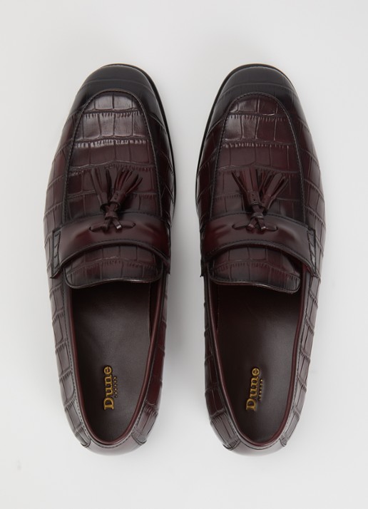Dune London Son loafer van leer met crocostructuur - detail 2 bordeauxrood