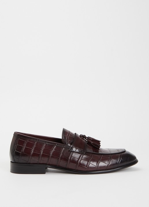 Dune London Son loafer van leer met crocostructuur - voorkant 5 bordeauxrood