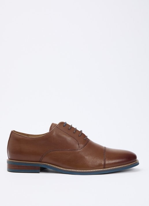 Dune London Stanlakes veterschoen van leer  - voorkant cognac