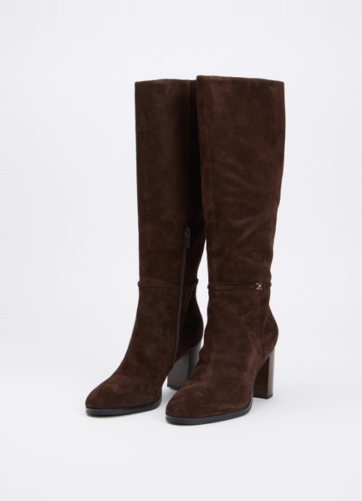 Dune London Starlling laars van leer met gesp detail - detail donkerbruin