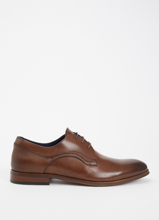 Dune London Stenton veterschoen van leer - voorkant 5 roodbruin