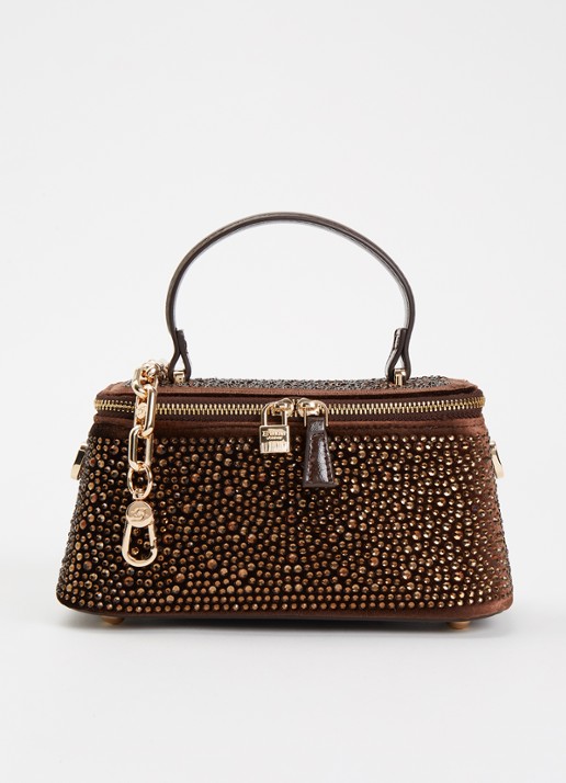 Dune London Successful make-up tas met afneembare schouderriem - voorkant chocoladebruin