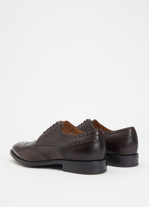 Dune London Sunni Wide Fit brogue van leer  - achterkant 5 donkerbruin