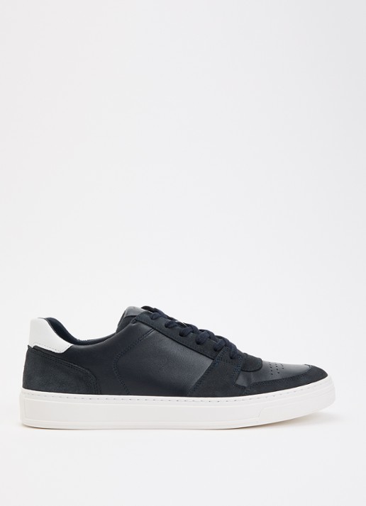 Dune London Tawly sneaker van leer met details van suède - voorkant 2 donkerblauw