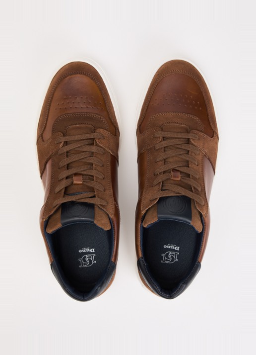 Dune London Tawly sneaker van leer met details van suède - detail 2 lichtbruin