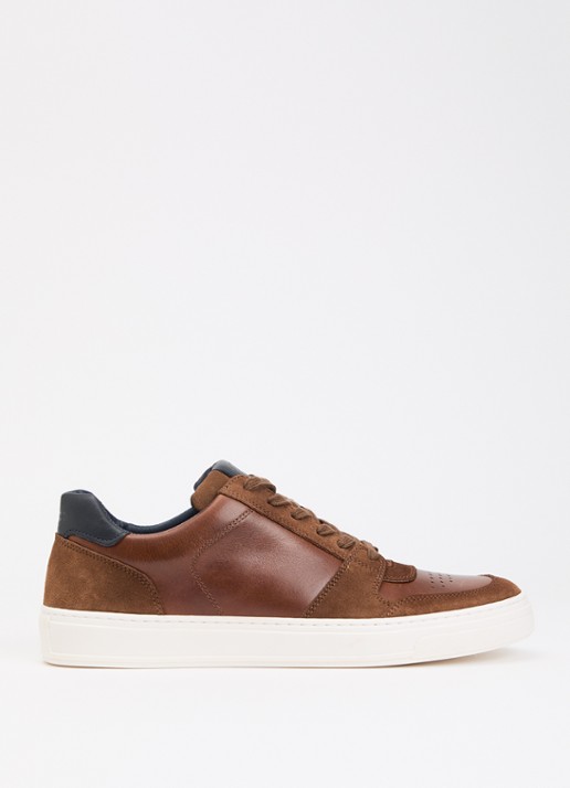 Dune London Tawly sneaker van leer met details van suède - voorkant 5 lichtbruin