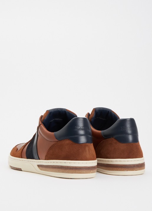 Dune London Terence sneaker van leer met details van suède - achterkant 5 oranjebruin
