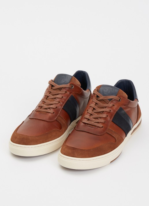 Dune London Terence sneaker van leer met details van suède - detail oranjebruin