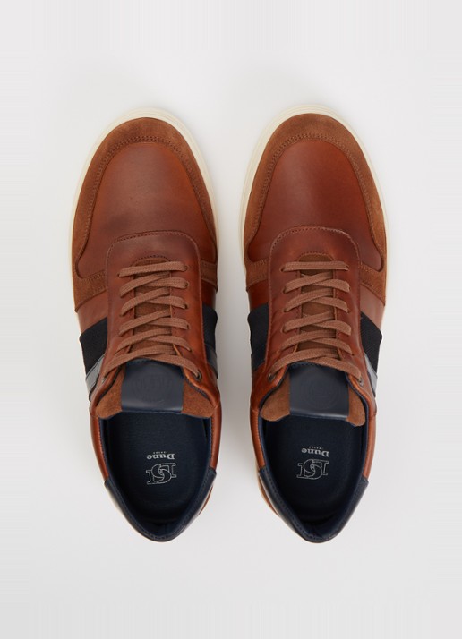 Dune London Terence sneaker van leer met details van suède - detail 2 oranjebruin